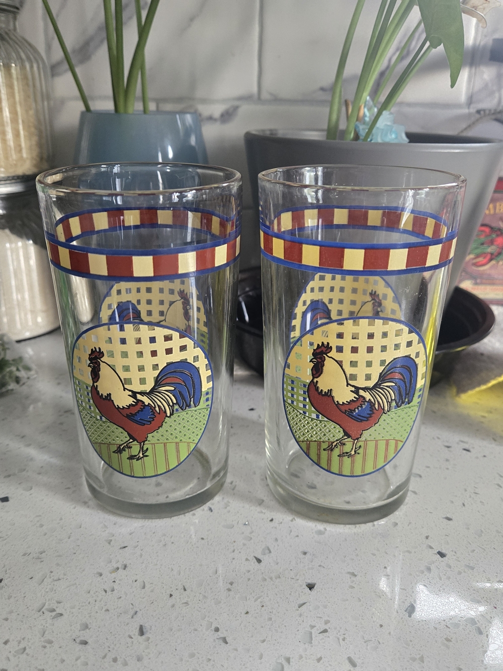 Vintage Alco Rooster On The Farm Drinking Glasses - Set of 2